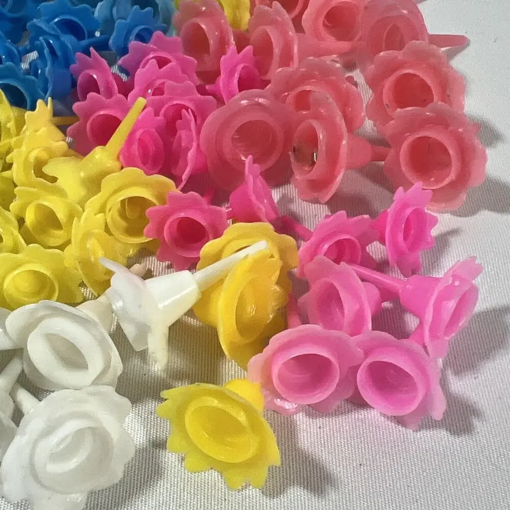 Vintage Cake Candle Holders Petal Flowers Multicolor Pink Blue Yellow Green 90+